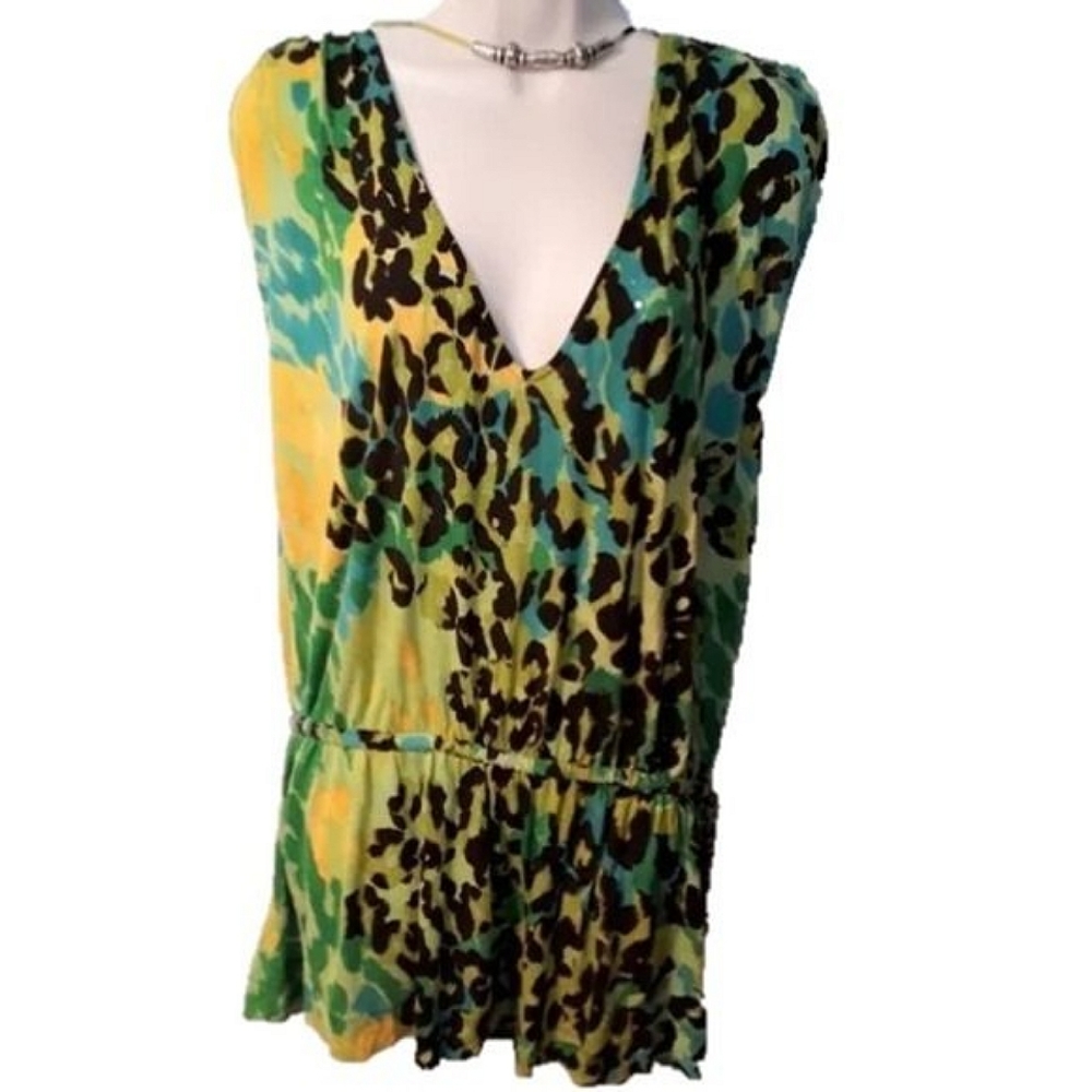 DIANE VON FURSTENBERG Soleil Swim Leopard Print Cover Up + Necklace Medium